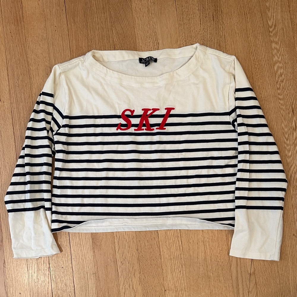 🎿 J. Crew Long Sleeve Cropped Top with Red 'SKI' ♥️